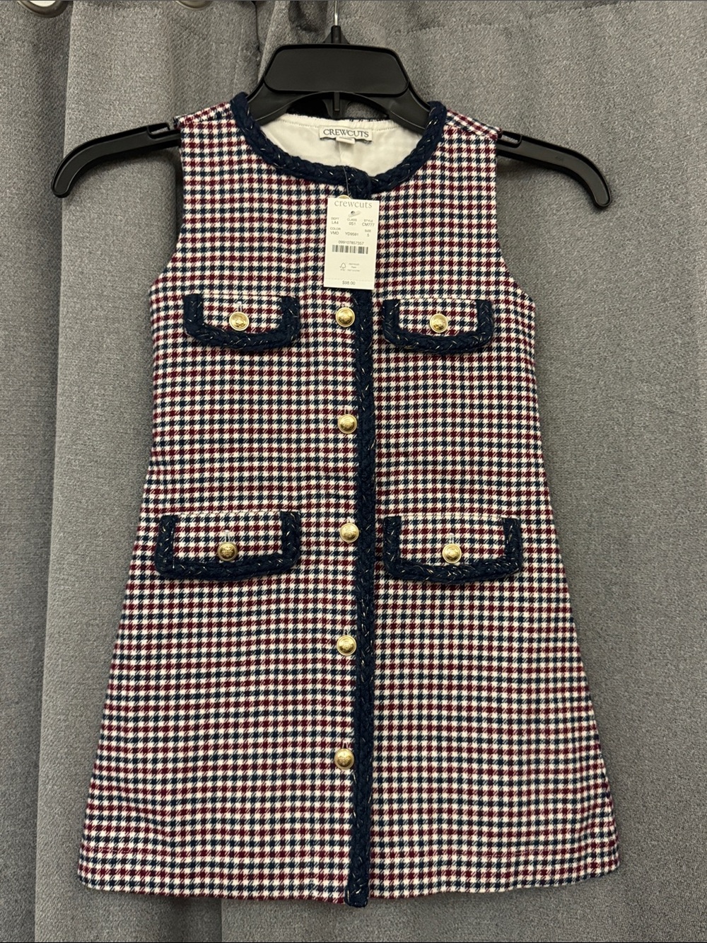 Crewcuts Navy, Red & White Houndstooth Tweed A-Line Dress